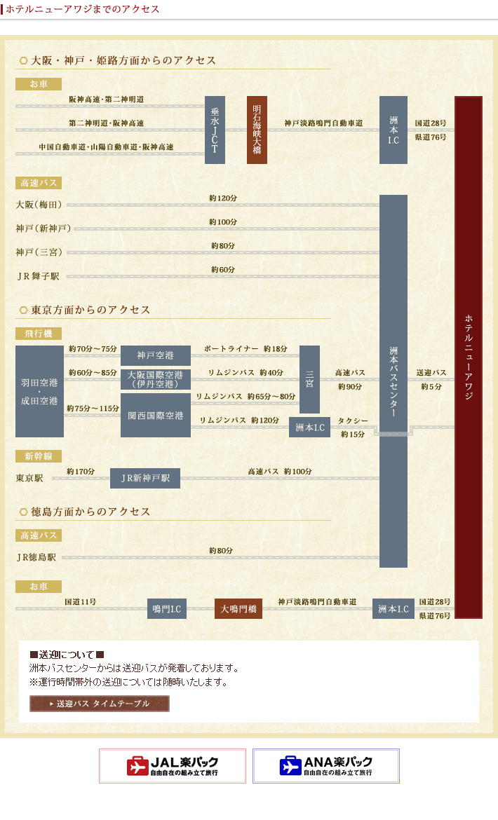 ホテルニューアワジまでのアクセス